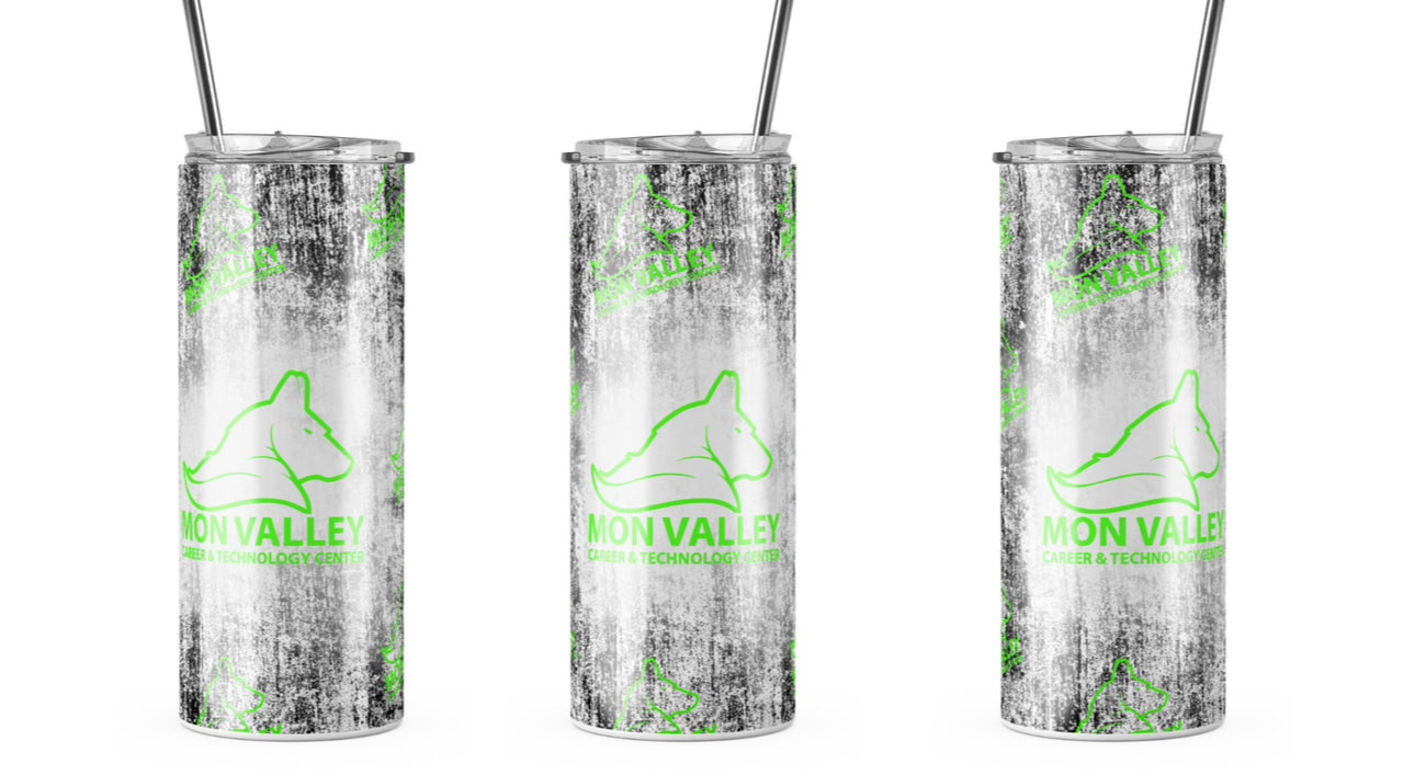 MVCTC multi logo Distressed Black and White Tumbler