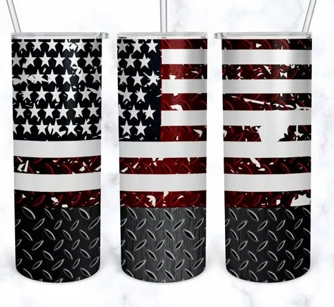 Distressed Flag/Diamond Plate Tumbler
