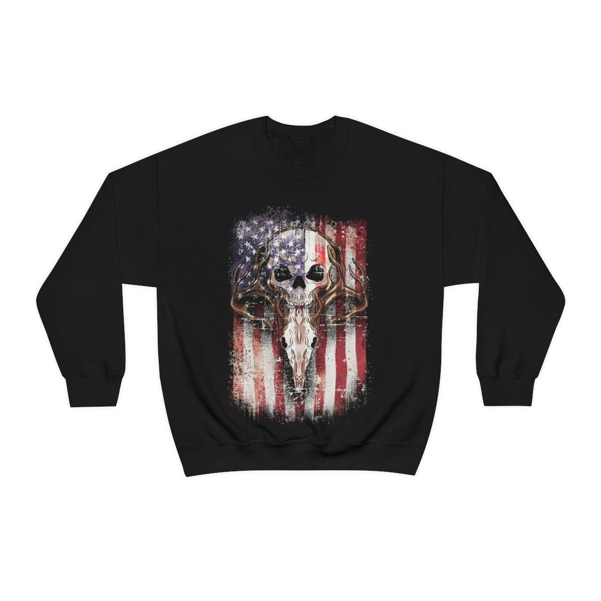 Flag Deer Skull Crewneck Sweatshirt