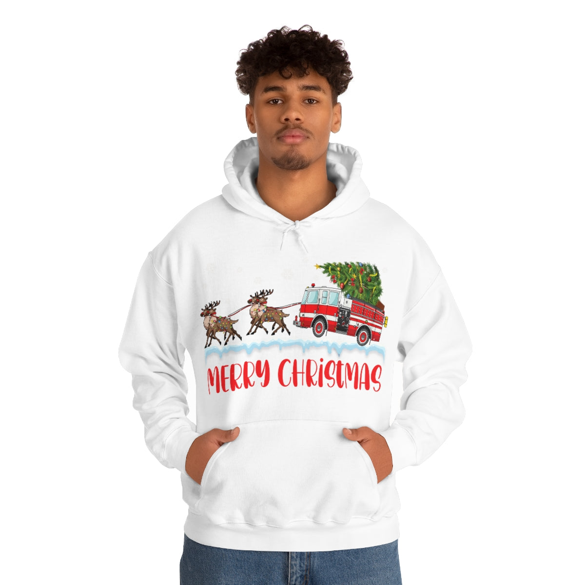 Christmas Fire Truck Hooded Sweatshirt